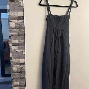 Leon Max navy blue strappy detail maxi silk dress size